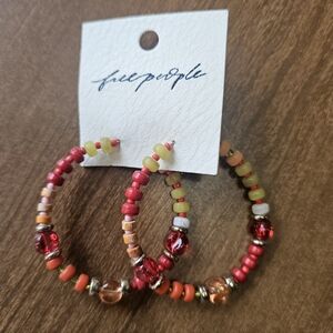 Free People Panama Beaded Hoop Earrings – Gold/Multicolor, Boho NWT